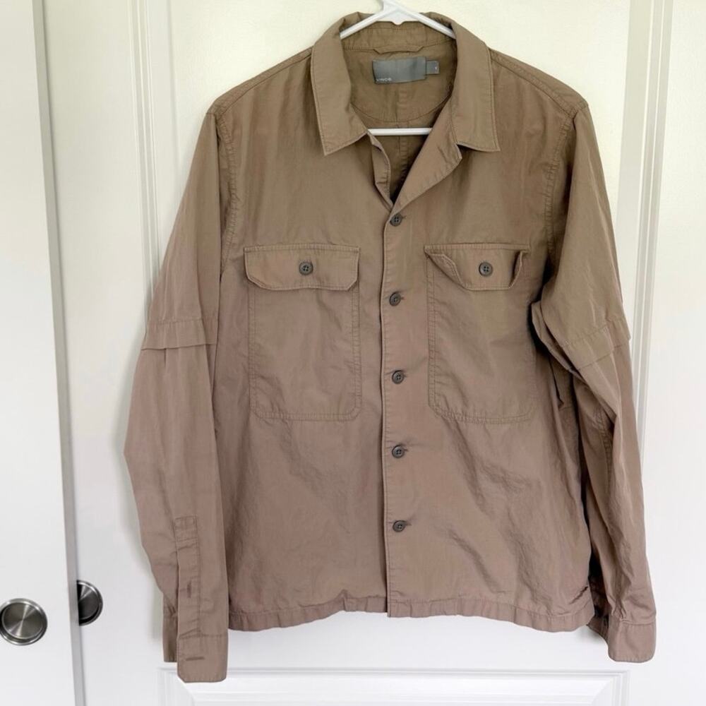VINCE Utilitarian Button Down Shirt Shacket Tan Beige Small